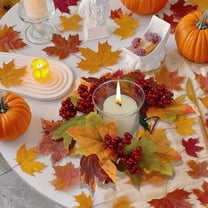 Tabletop Candle Ring Centerpiece - Maple Leaf Pumpkin Berry Decor for Festive Dining Display - Reusable for Thanksgiving Celebrations