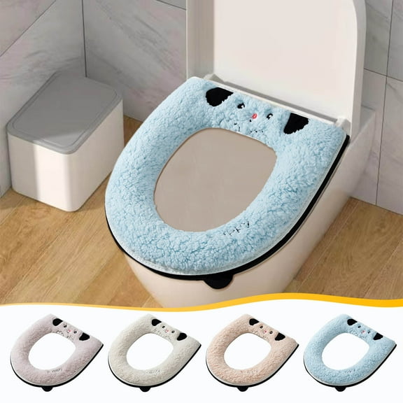 JMKQLZ Toilet Seat Cover Autumn Winter Warm Cute WC Cushion Style Thickened Home Toilet Seat Pad Plus Velvet Universal Lamb Wool Universal Household Closestool Cushion Sets for All Seasons
