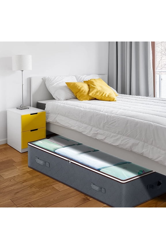 Underbed Storage Organizer with Clear PVC Window, Breathable Non-Woven Fabric Clothes Bag for Seasonal Clothing and Blanket Storage, Space Saving Design