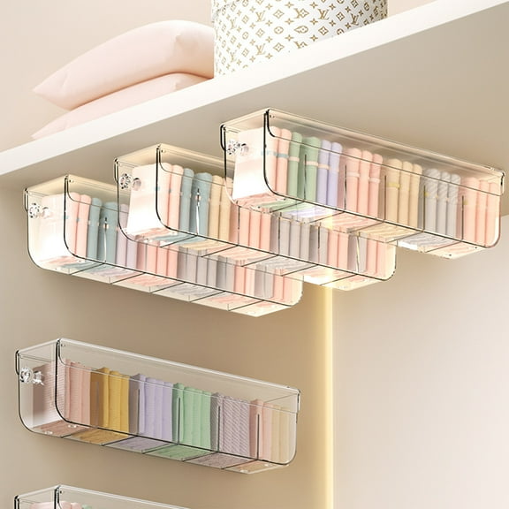 JMKQLZ Underwear Organizer, Transparent Wall-hanging Underwear Socks Storage Box, Household Divider Punch-free Storage Box