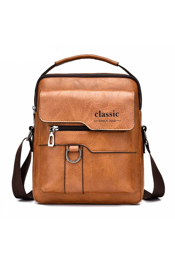 Vintage Leather Crossbody Bag for Men - Adjustable Shoulder Messenger Bag with Multiple Pockets for Business and Casual Use