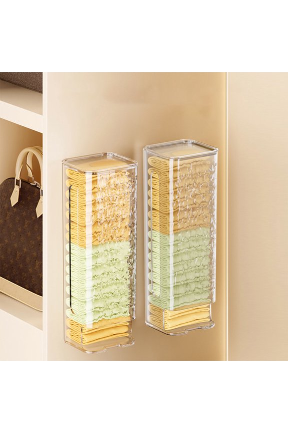 Wall Mounted Transparent Storage Box - Non Marking Hanging Closet Organizer - Space Saving Underwear Sock Garment Holder with Reinforced Adhesive