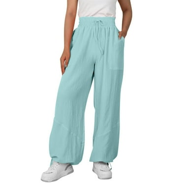 JMKQLZ Women'S Solid Color High-Waisted Casual Pocket Baggy Wide-Leg Shorts, Light Blue, Size: S