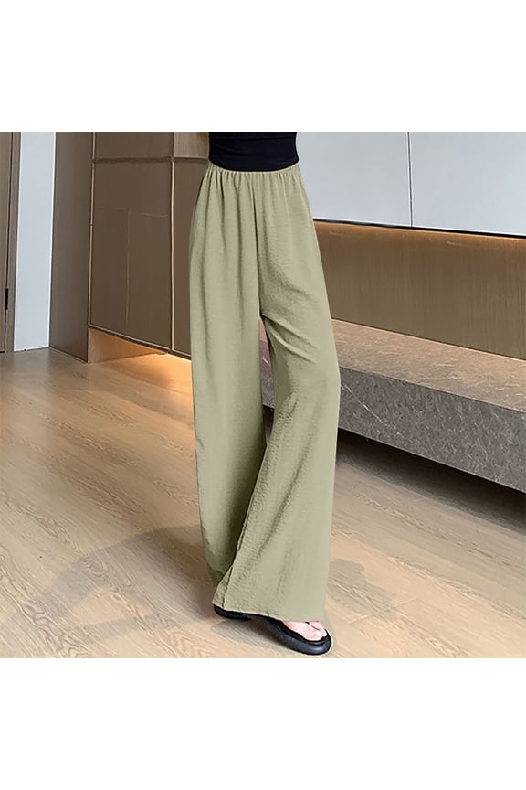 Women's Breathable High Waisted Hanging Mosquito Proof Thin Straight Leg Wide Leg Pants, Army Green, Size: XL
