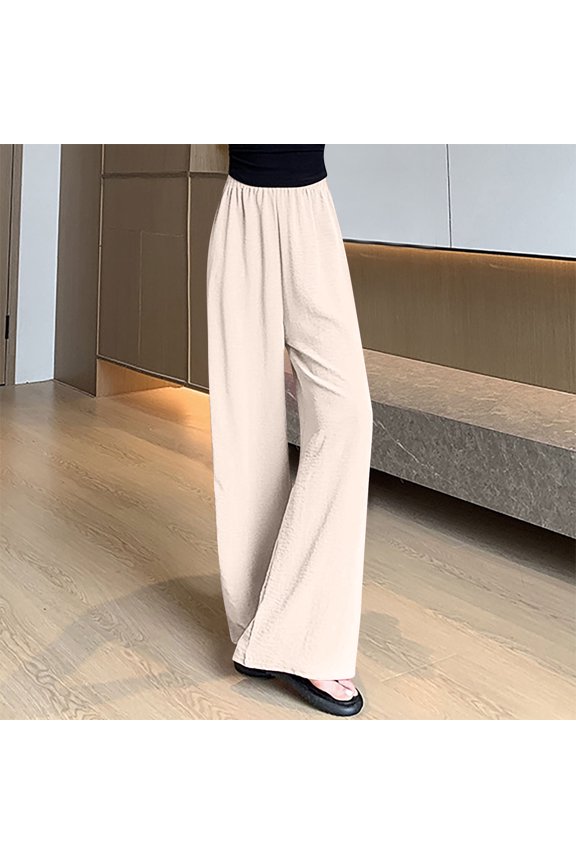 JMKQLZ Women's Breathable High Waisted Hanging Mosquito Proof Thin Straight Leg Wide Leg Pants, Beige, Size: L