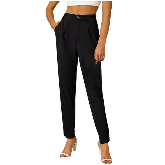 JMKQLZ Women's Casual Loose And Comfortable Work Pants Solid Color Suit Pants Long Pants, Black, Size: M