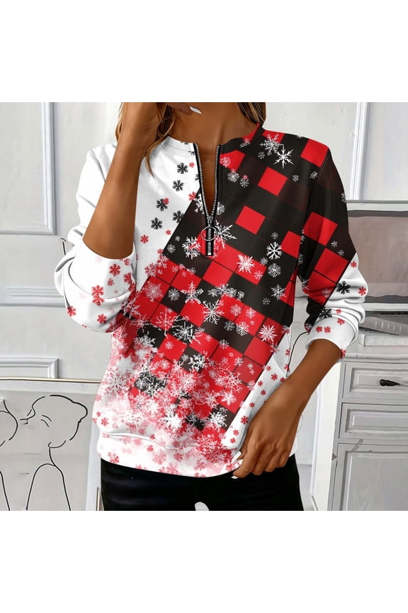 Women's Christmas Print Round Neck Long Sleeve Sweatshirt, Soft and Comfortable Loose Top for Casual Wear, Festive Holiday Fashion Apparel for Home and Seasonal Activities