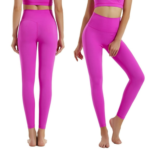 JMKQLZ Women's Fashionable Solid Color Pocket Comfortable High Waisted Tight Yoga Leggings, Hot Pink, Size: S