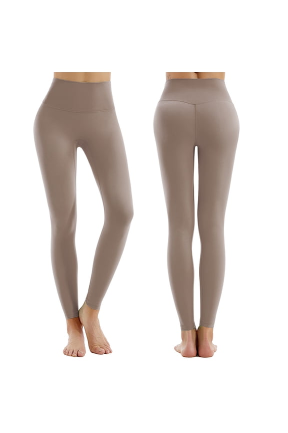 Women's Fashionable Solid Color Pocket Comfortable High Waisted Tight Yoga Leggings, Khaki, Size: S