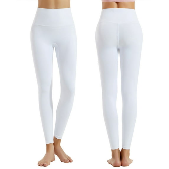 JMKQLZ Women's Fashionable Solid Color Pocket Comfortable High Waisted Tight Yoga Leggings, White, Size: XL