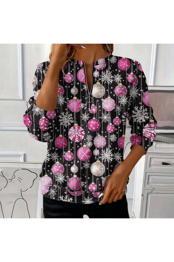 Women's Holiday Themed Round Neck Sweatshirt, Soft Long Sleeve Loose Top with Christmas Prints, Comfortable Casual Apparel for Seasonal Use and Home Activities