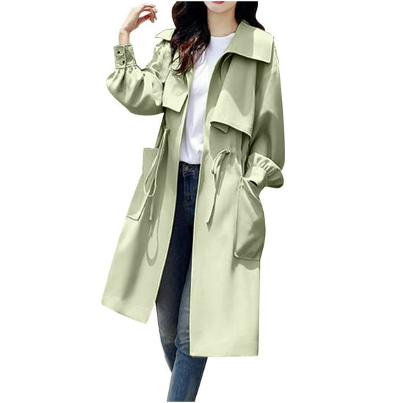 JMKQLZ Women's New Casual Fashion In The Long Thin Coat Temperament Casual Coat, Green, Size: 2XL