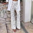 thumbnail image 1 of JMKQLZ Women's Solid Color Summer Lace Flower Hollowed Out Micro Flared Pants, White, Size: L, 1 of 3