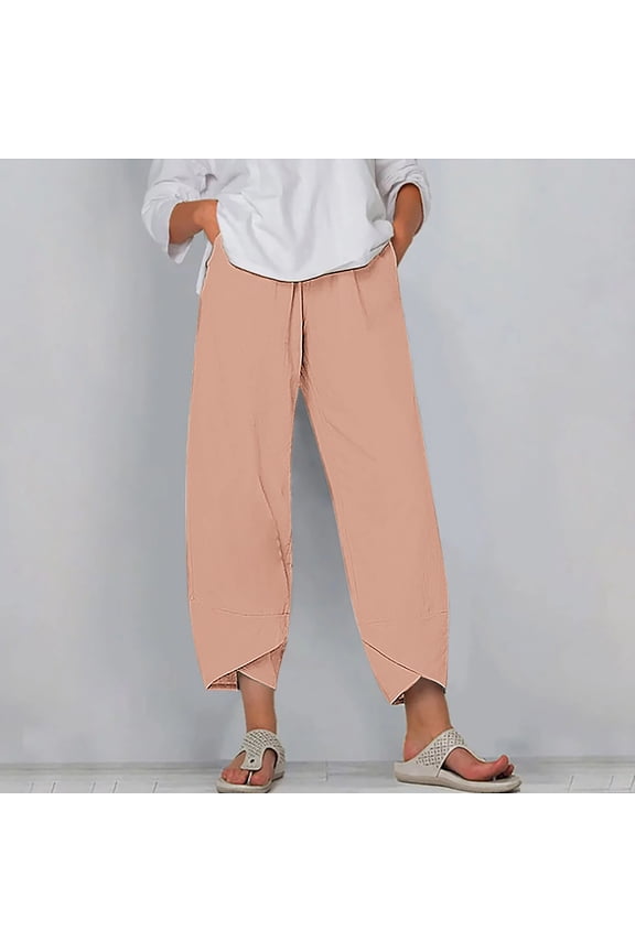 Women's Summer Comfortable Loose Wide Legged Fashion Solid Color Capris, Pink, Size: 2XL