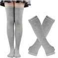 thumbnail image 1 of JMKQLZ Womens Knee High Socks and Long Knitted Arm Warmers Sets Solid Color Fingerless Gloves and Stockings Suits, 1 of 2