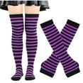 thumbnail image 1 of JMKQLZ Womens Knee High Socks and Long Knitted Arm Warmers Sets Striped Printed Fingerless Gloves and Stockings Suits, 1 of 2