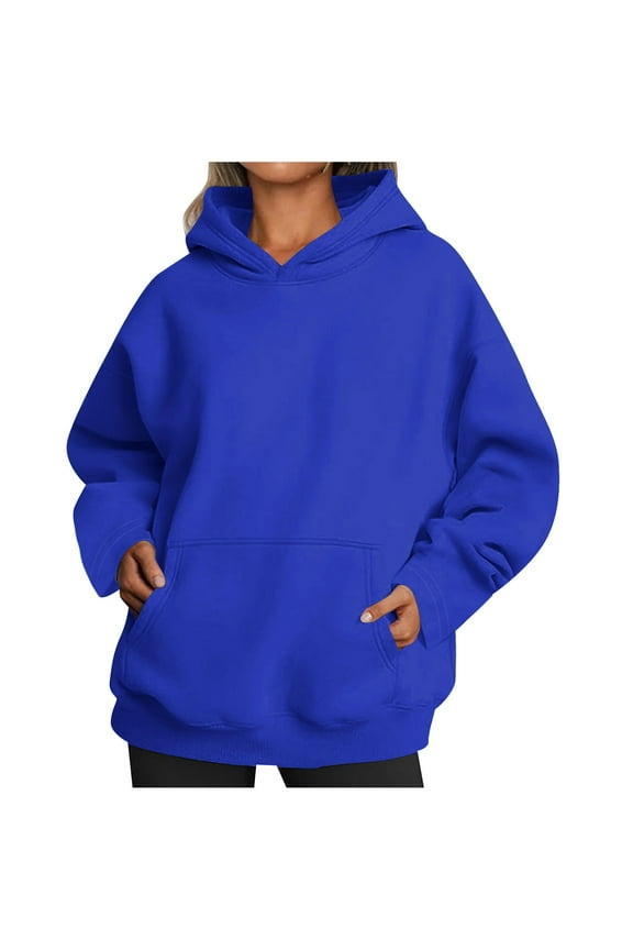 Womens Oversized Hoodies Fleece Sweatshirts Long Sleeve Sweaters Pullover Fall Outfits With Pocket, Blue, Size: S