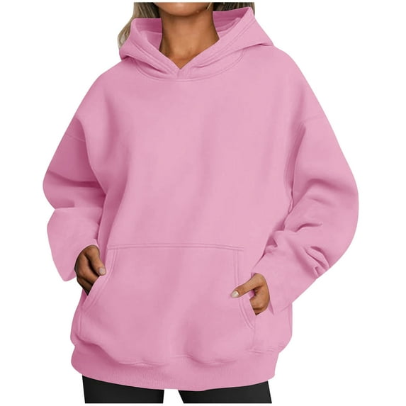 JMKQLZ Womens Oversized Hoodies Fleece Sweatshirts Long Sleeve Sweaters Pullover Fall Outfits With Pocket, Pink, Size: XL