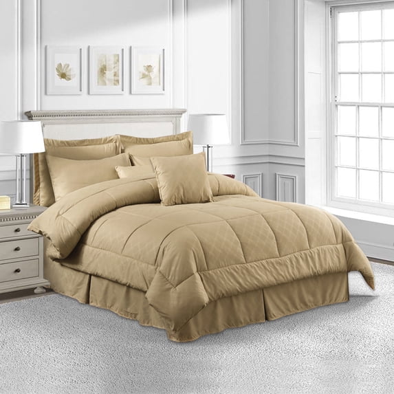 JML 10-Piece Elegant Comforter Set Bed in a Bag, Taupe Plaid, Cal King