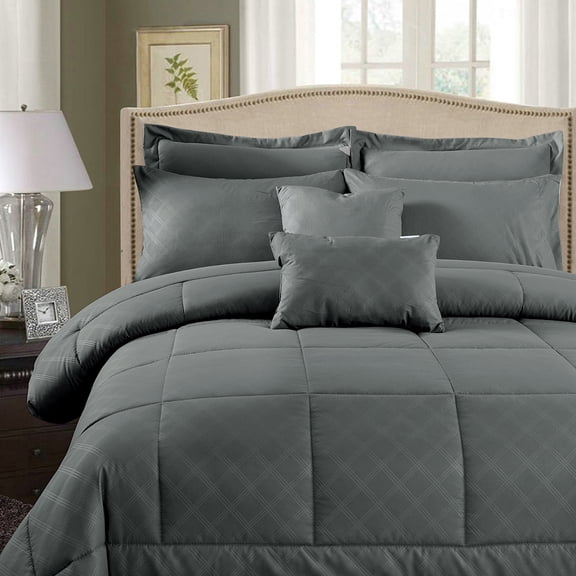 JML 10 Piece Elegant Gray Solid Bed in a Bag, Queen