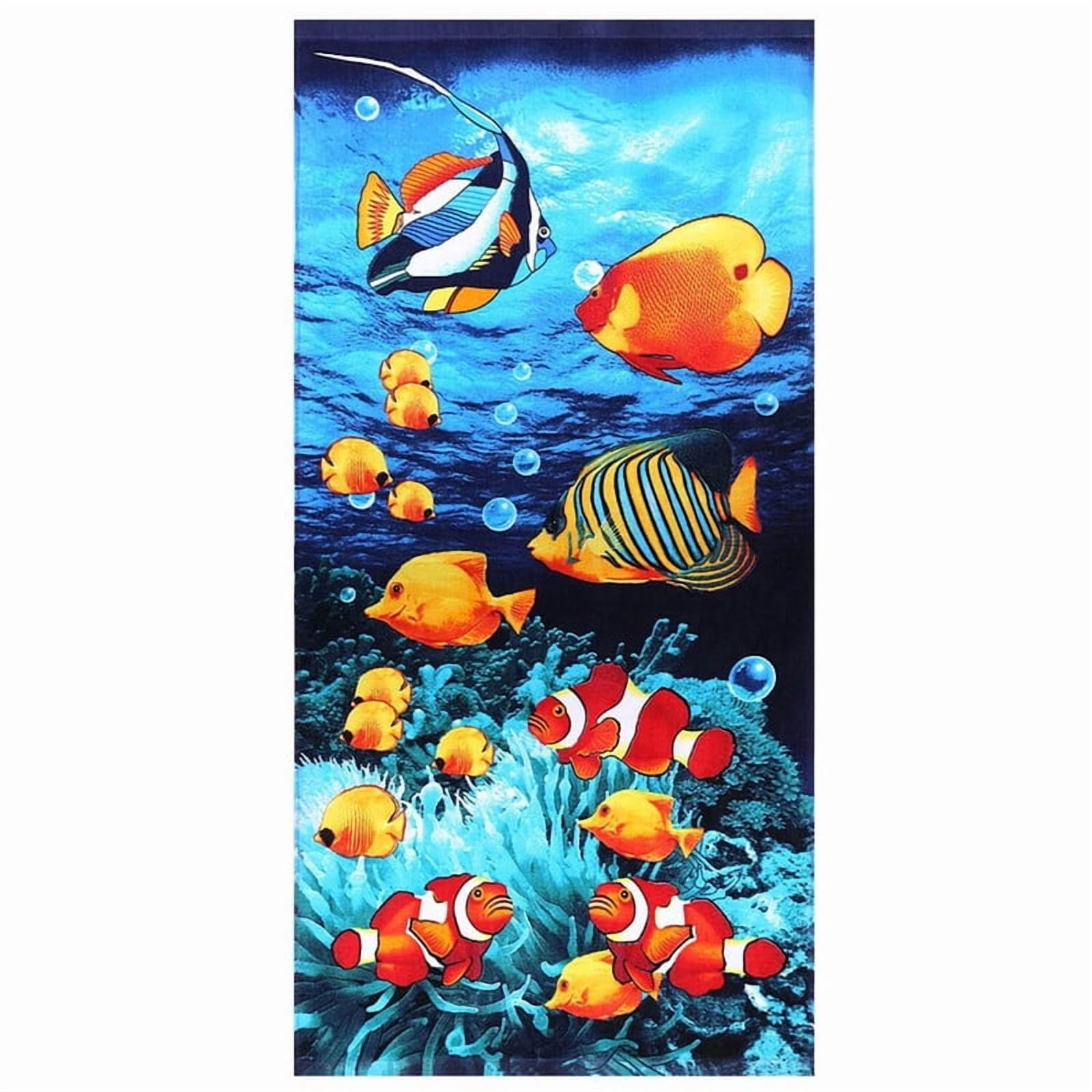 JML 100% Cotton Beach Towel,Soft & Quick-Dry Pool Towel,Perfect for Beach,Swimming,Colorful Fishes,28"x58"
