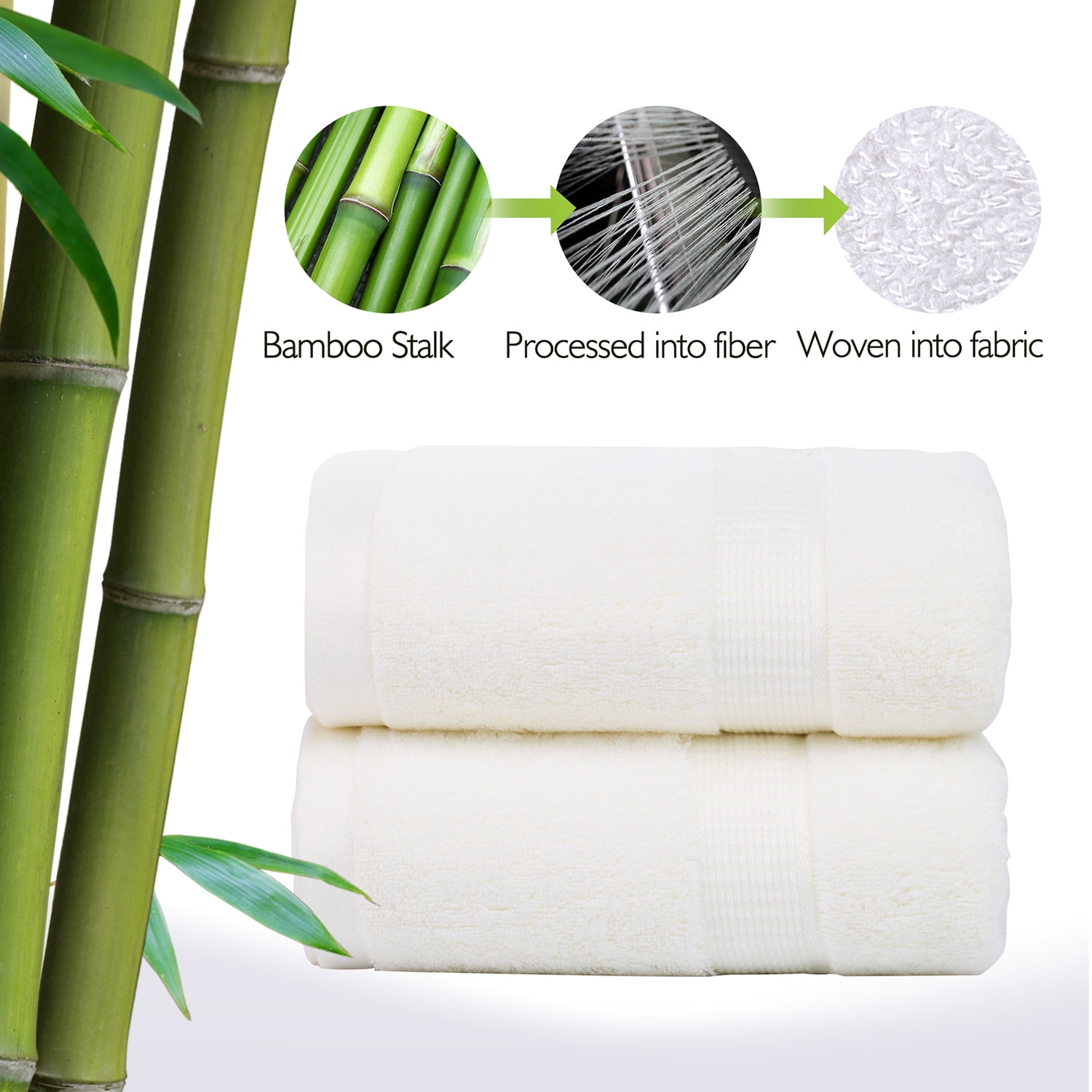 JML 2 Piece Bamboo Bath Towels(27"x55") Antibacterial and Hypoallergenic, Soft and Absorbent,Beige