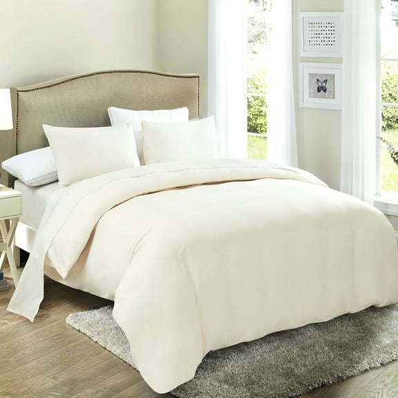 JML 2 Piece Duvet Set - Premium Ultra-Soft - Easy Care, Wrinkle Resistant Twin, Ivory, Solid Print