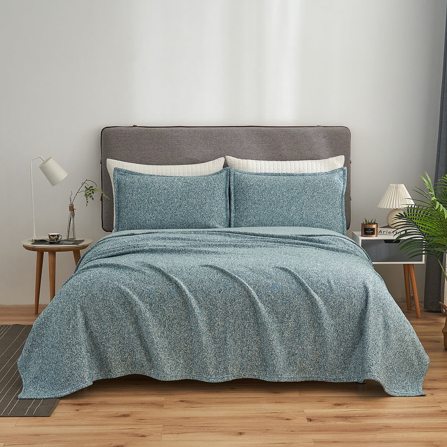 JML 2 Piece Knit Weave Blanket Twin (60"x80") with 1 Sham -Lightweight Fuzzy Jersey Blanket