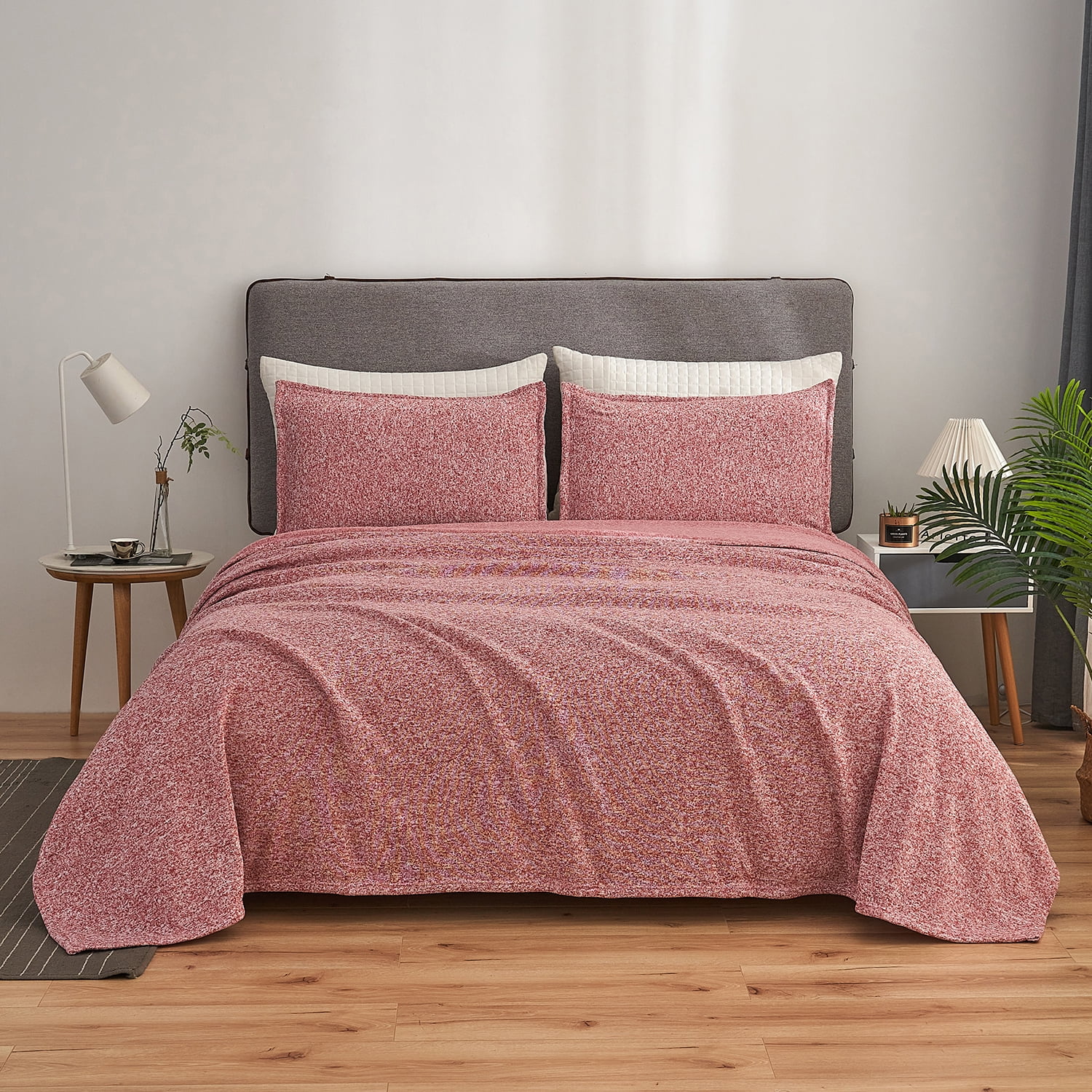 JML 2 Piece Knit Weave Blanket Twin (60"x80") with 1 Sham -Lightweight Fuzzy Jersey Blanket