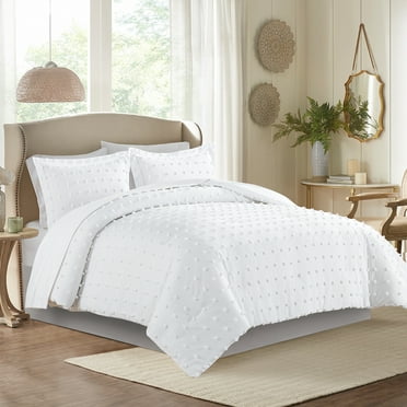 JML 2 Piece Queen Comforter Set With 1 Pillow Sham, Microfiber Dot Comforter, White