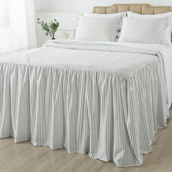 JML 2 Piece Ruffle Skirt Bedspread Set Twin Size,Grey Polka Dot Coverlet with 30" Drop