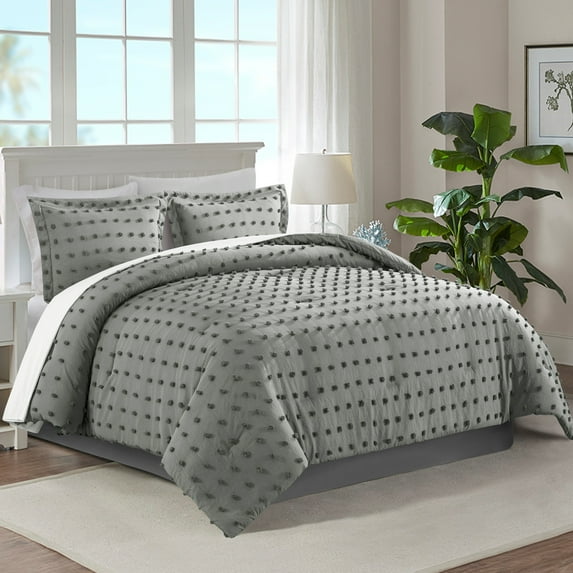 JML 2 Piece Tufted Comforter Set Twin With 1 Pillow Sham, Dot Pattern Comforter Set