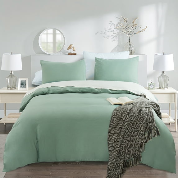 JML 2 Piece Twin Size Duvet Cover Set With Hidden Zipper Closure and Corner Ties,Soft Washed Microfiber,Green