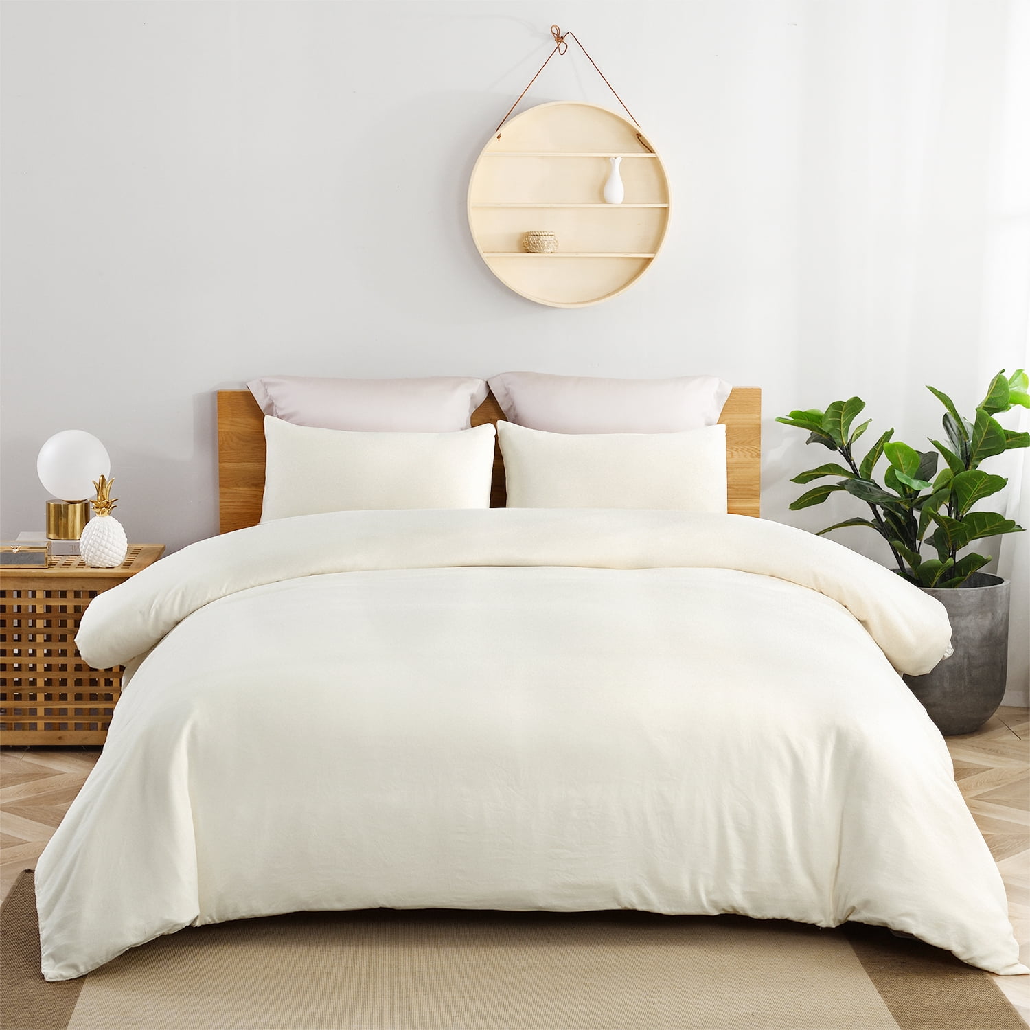 JML 2 Pieces Washed Microfiber Duvet Cover Set With Zipper, Corner Ties And 1 Pillowcase, Twin 68"x 90", Ivory
