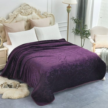 JML 3.3 lb Lightweight Embossed Plush Fleece Bed Blanket, Purple, Full/Queen