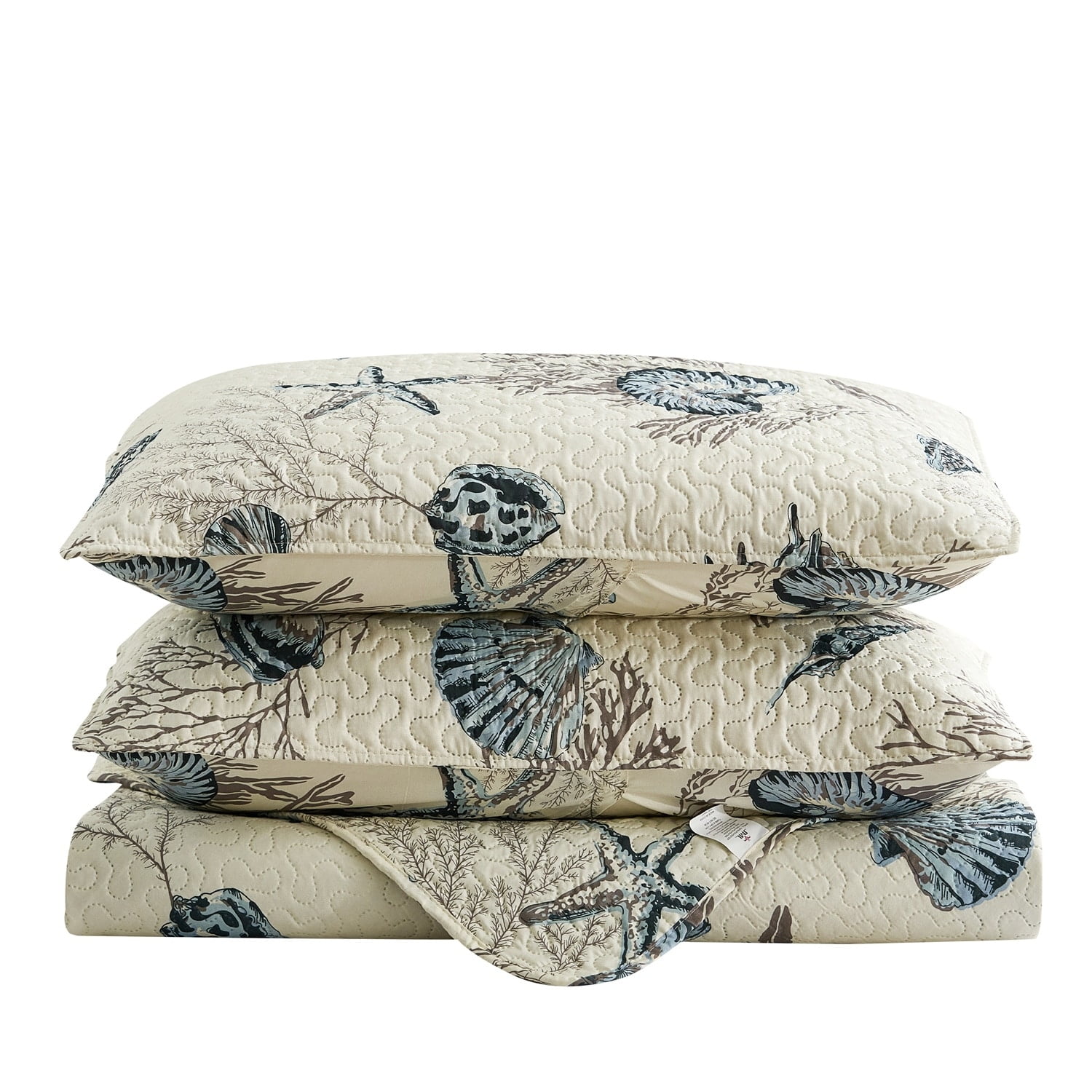 JML 3 Piece Boho Bedspread Vintage Plaid Floral Patchwork Coverlet Beach Shell Queen