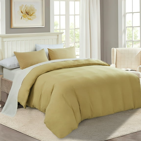 JML 3 Piece Duvet Cover Set, Soft Washed Brushed Microfiber Duvet Cover Set Queen, Solid Khaki