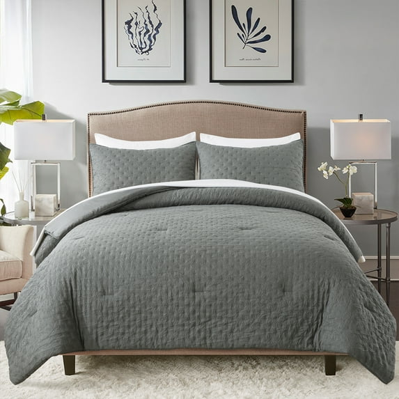 JML 3 Piece King Comforter Set - All Season 480GSM Down Alternative Comforter, Grey