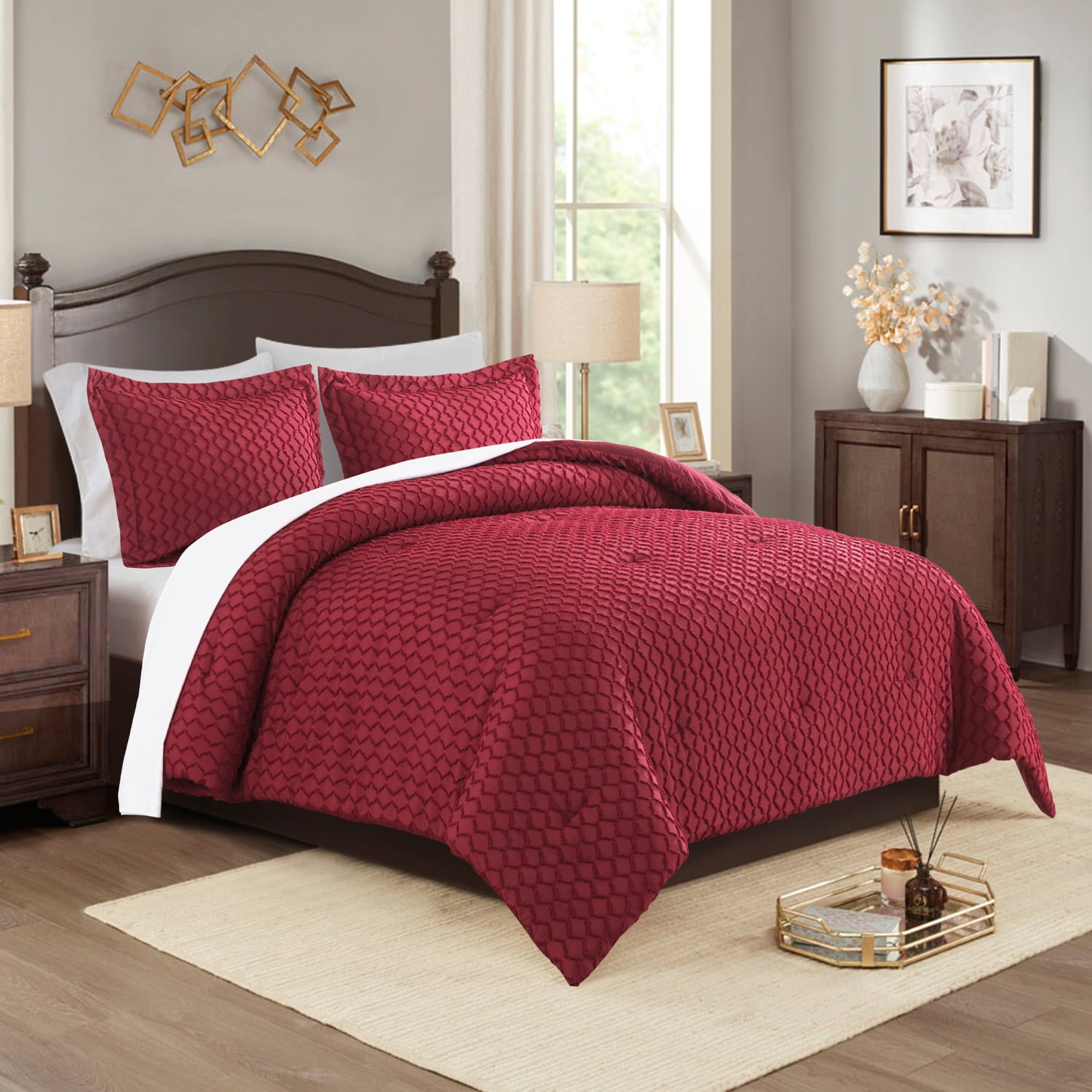 JML 3 Piece King Comforter Set With Pillow Shams, Microfiber Diamond