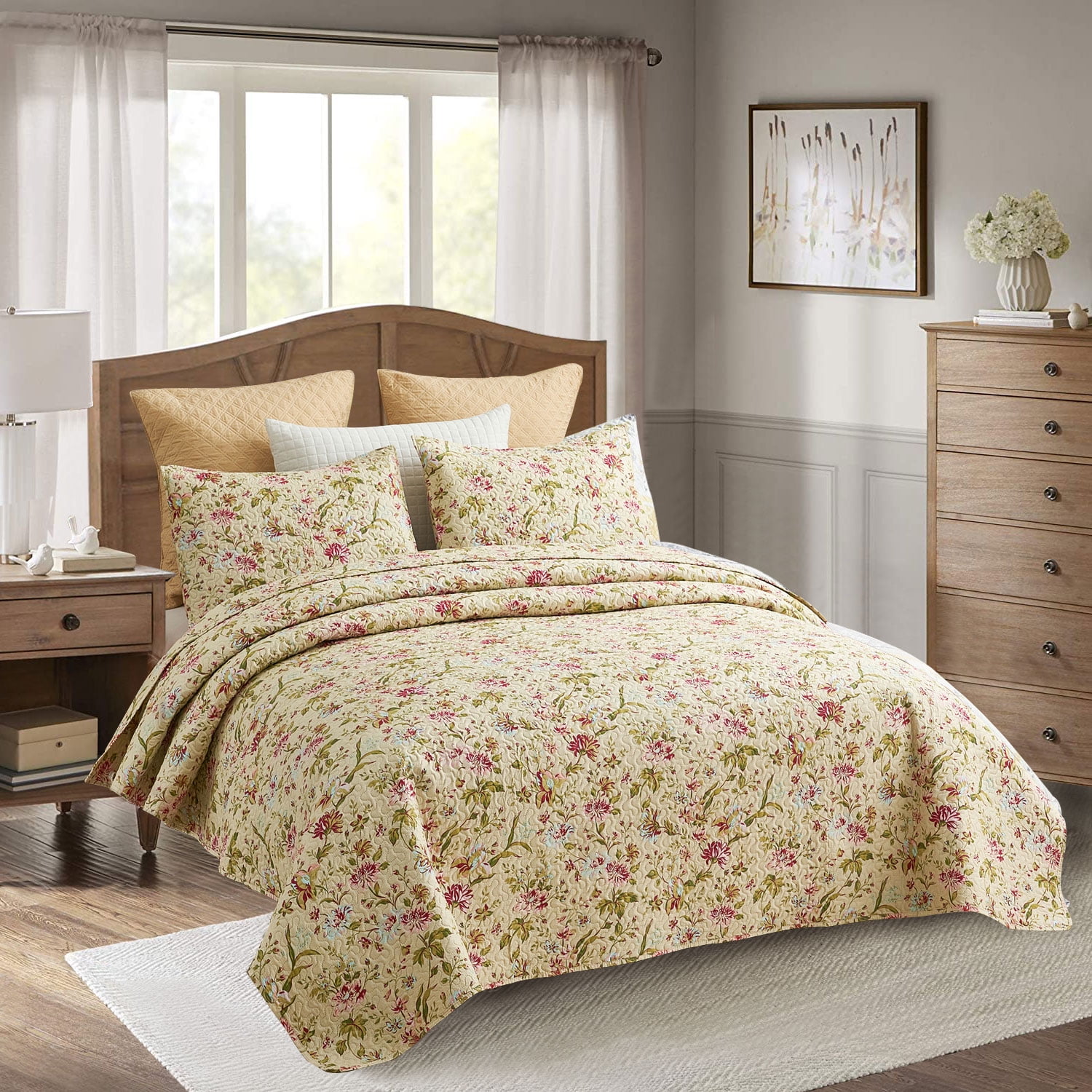 JML 3 Piece King Quilt Set 1 Quilt & 2 Shams, Soft Lightweight Coverlet Set, 92"x104"