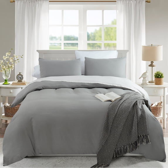 JML 3 Piece King Size Duvet Cover Set With Hidden Zipper Closure and Corner Ties,Soft Washed Microfiber,Gray