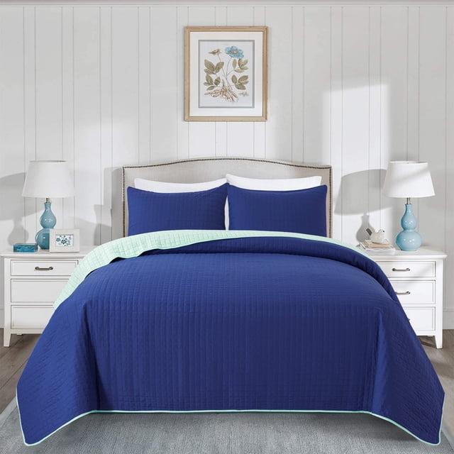 JML 3-Piece King Size Quilt Set with Pillow Shams,Reversible Lightweight Microfiber Bedspread
