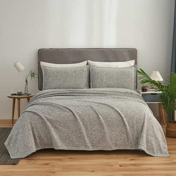 JML 3 Piece Knit Weave Blanket Queen (90"x90") with 2 Shams -Lightweight Fuzzy Jersey Blanket
