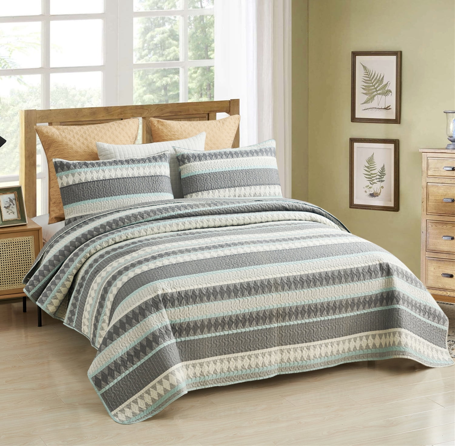 JML 3 Piece Queen Quilt Set 1 Quilt & 2 Shams, Soft Lightweight Coverlet Set, 88"x92"