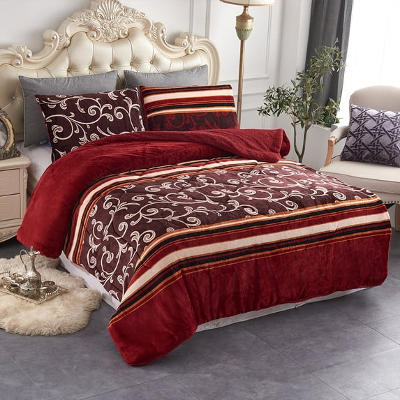 JML 3 Piece Queen Sherpa Fleece Bed Blanket Set,Heavy Winter Borrego Blanket 75"x83",5.7lb