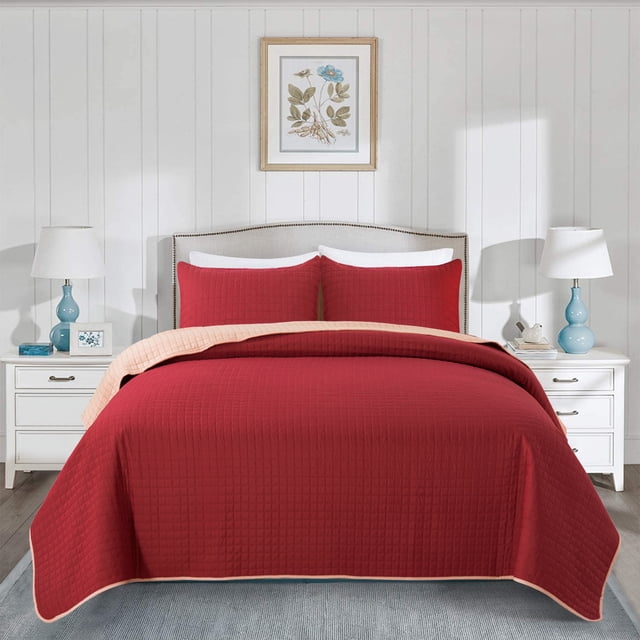 JML 3-Piece Queen Size Quilt Set with Pillow Shams,Reversible Lightweight Microfiber Bedspread