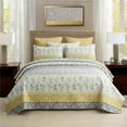 thumbnail image 1 of JML 3 Piece Quilt Set King Size,Lightweight Microfiber Bedspread Coverlet,Grey & Yellow Floral, 1 of 5