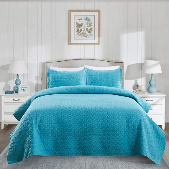 JML 3-Pieces Sky Blue Quilt Bedding Sets, King