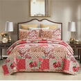 thumbnail image 1 of JML 3 Piece Quilt Set Queen Size,Lightweight Microfiber Bedspread Coverlet,Pink Floral, 1 of 6
