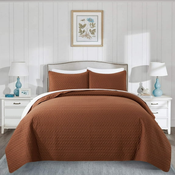 JML Coffee Weave Pattern Microfiber Quilt, Queen - Breathable (2 Count)